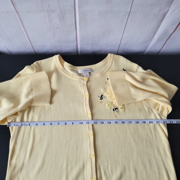 CJ Banks 100% Cotton Button Front Granny Cardigan Sweater, Floral Beaded Bee EUC - Picture 7 of 8